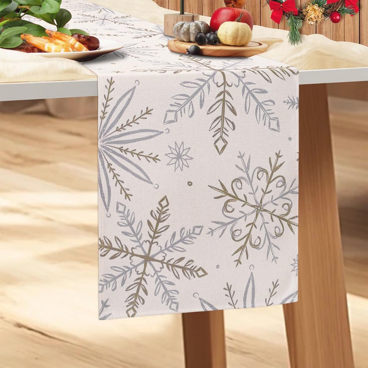 Moderne kersttafelloper in wit en geel - 40 x 140 cm