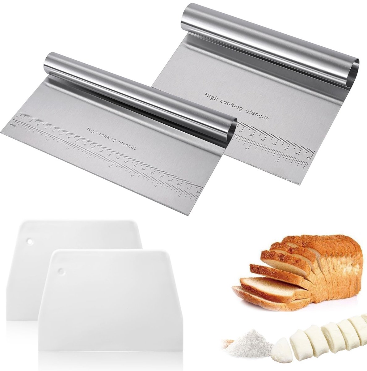 Unyqoos® Set van vier multifunctionele deegschrapers en snijders voor de keuken