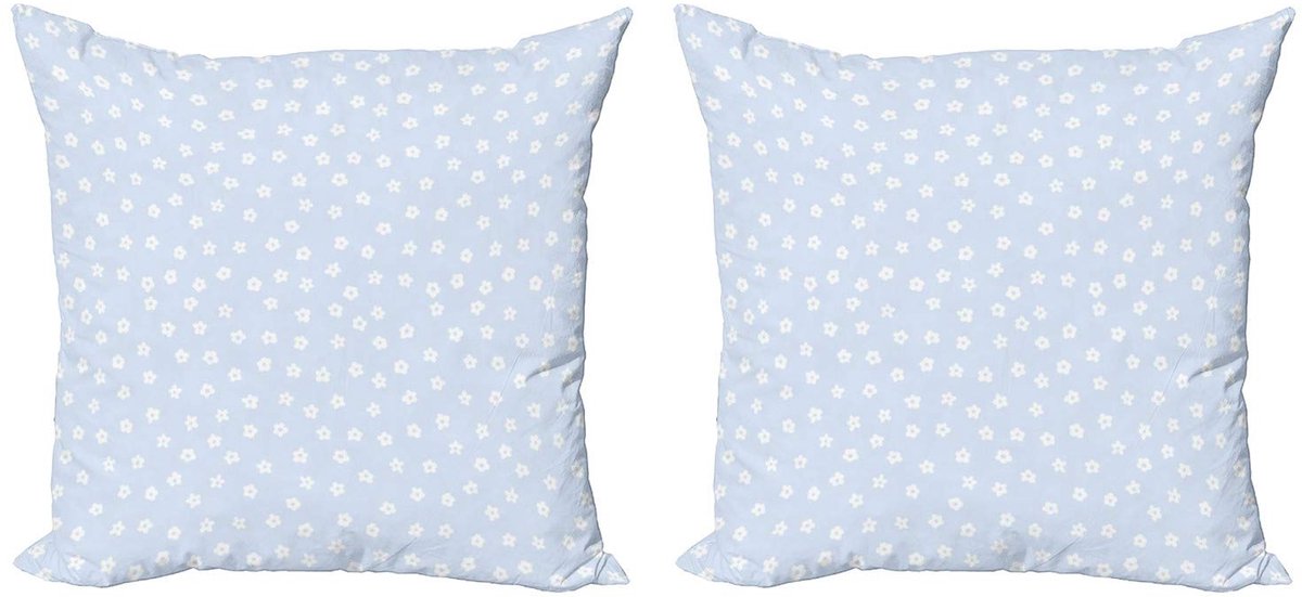 ABAKUHAUS Kussenhoes – 2x50x50 cm – Gebloemd, Dubbelzijdig – Babyblauw/Wit