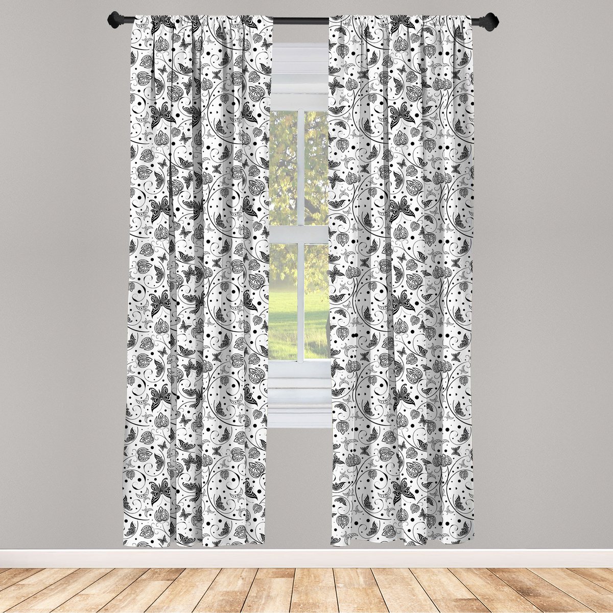 ABAKUHAUS Zwart-wit Voorhangen – 2x75x175 cm – microvezel, halfdonkerend