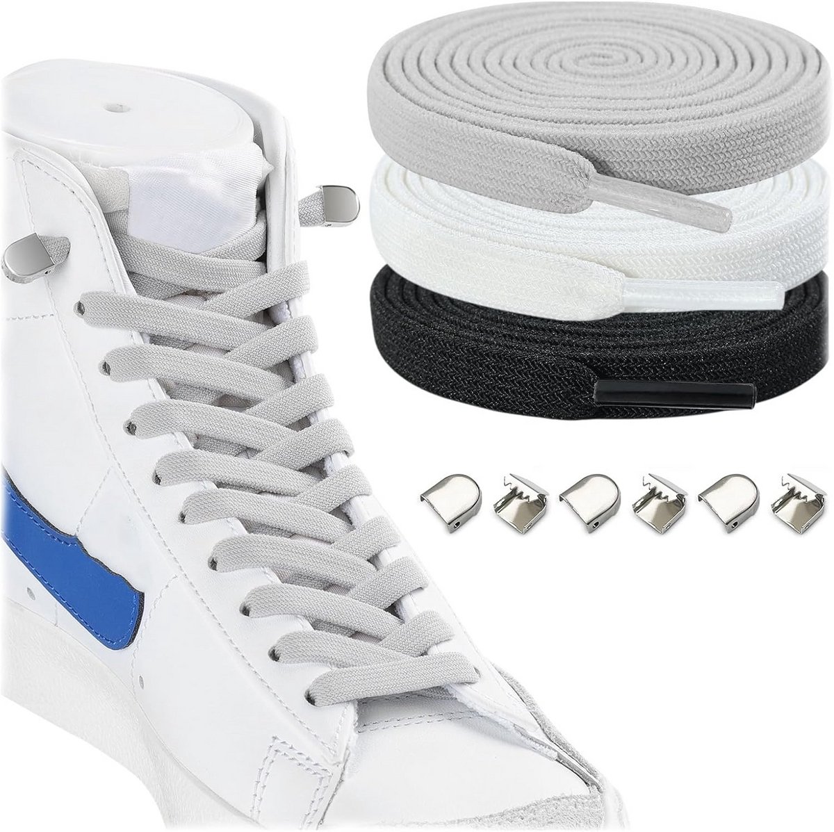 3 Pairs Flat Elastic Schoenveters voor Sneakers - 8mm Brede Elastische Veters Zonder Knopen voor Kinderen en Volwassenen