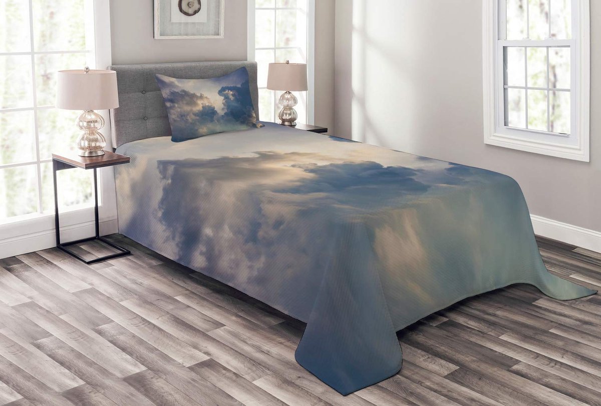 ABAKUHAUS Wolken sprei-set – 170x220 cm – crèmeblauw, digitaal bedrukt