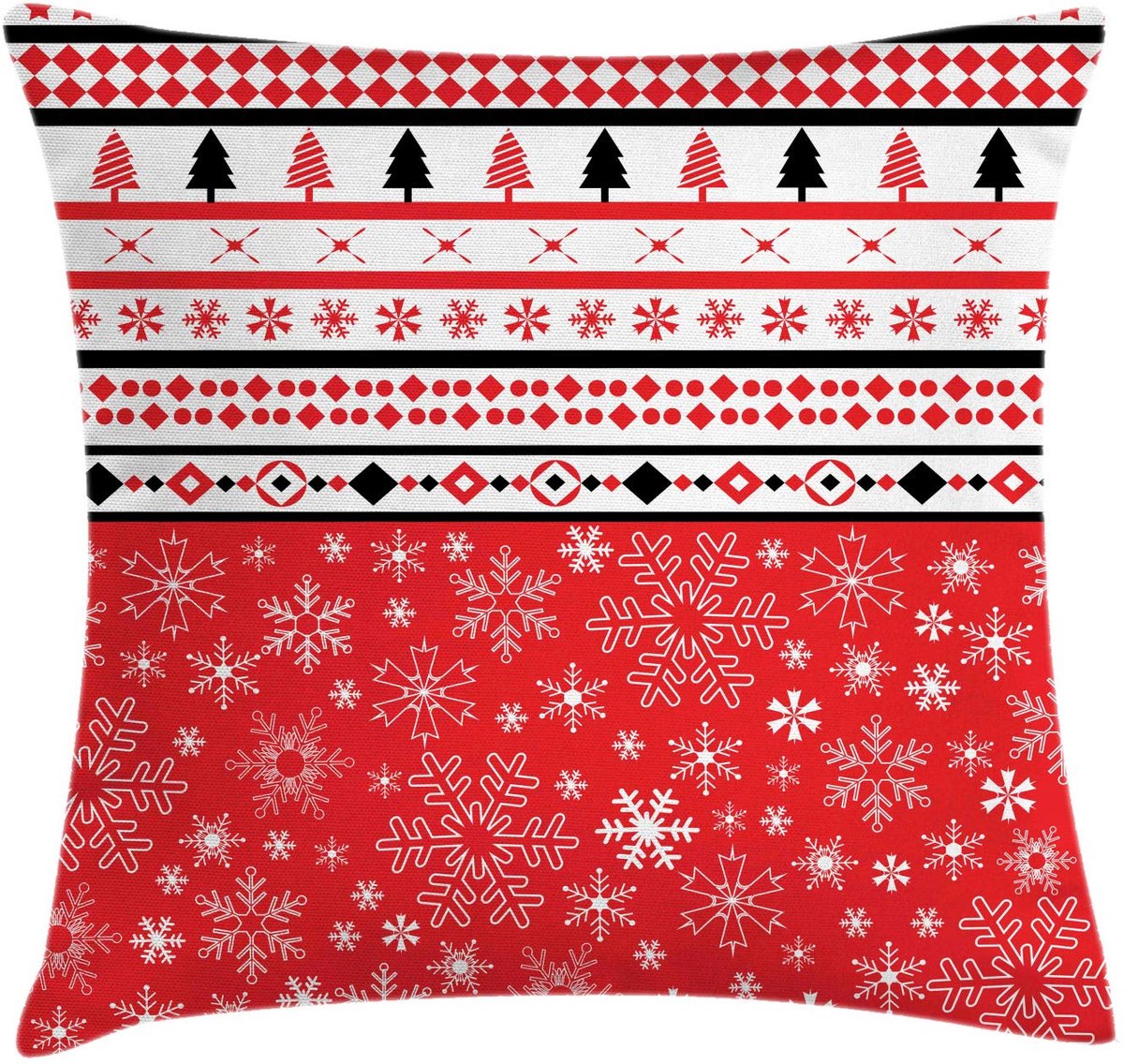 ABAKUHAUS Kussenhoes – Geometrische sneeuwvlokken – Wasbaar – Dubbelzijdig bedrukt – 45x45 cm – Wit-Rood
