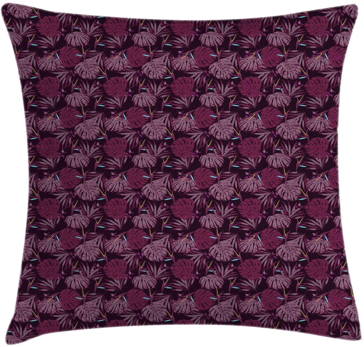 ABAKUHAUS Bloemenkussenhoes – Palmblaadjes – 40x40 cm – donker maroon & multicolor Dunkel Maroon
