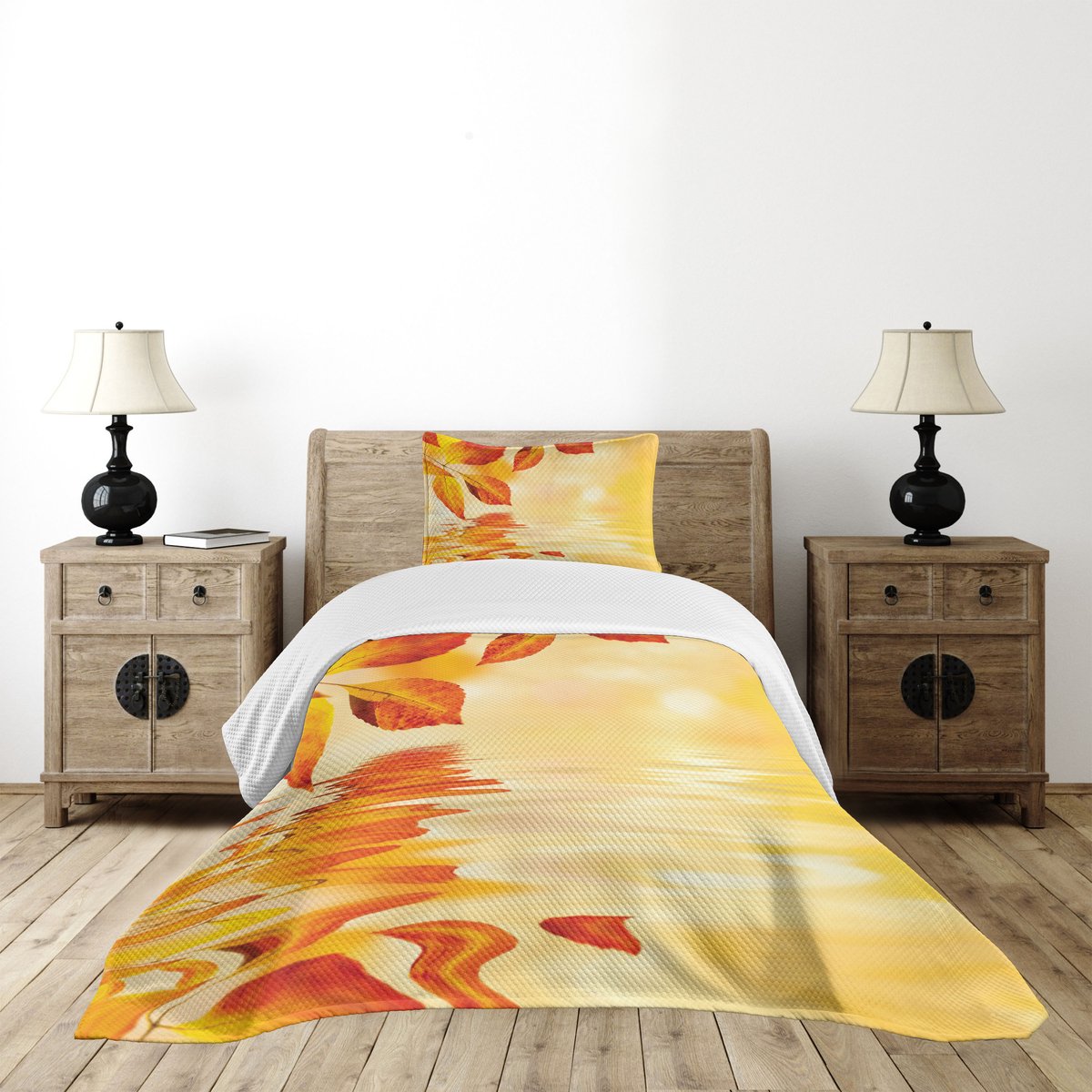 ABAKUHAUS Zonneschijn Bladeren – Bedsprei 170x220 cm – Oranje/Geel
