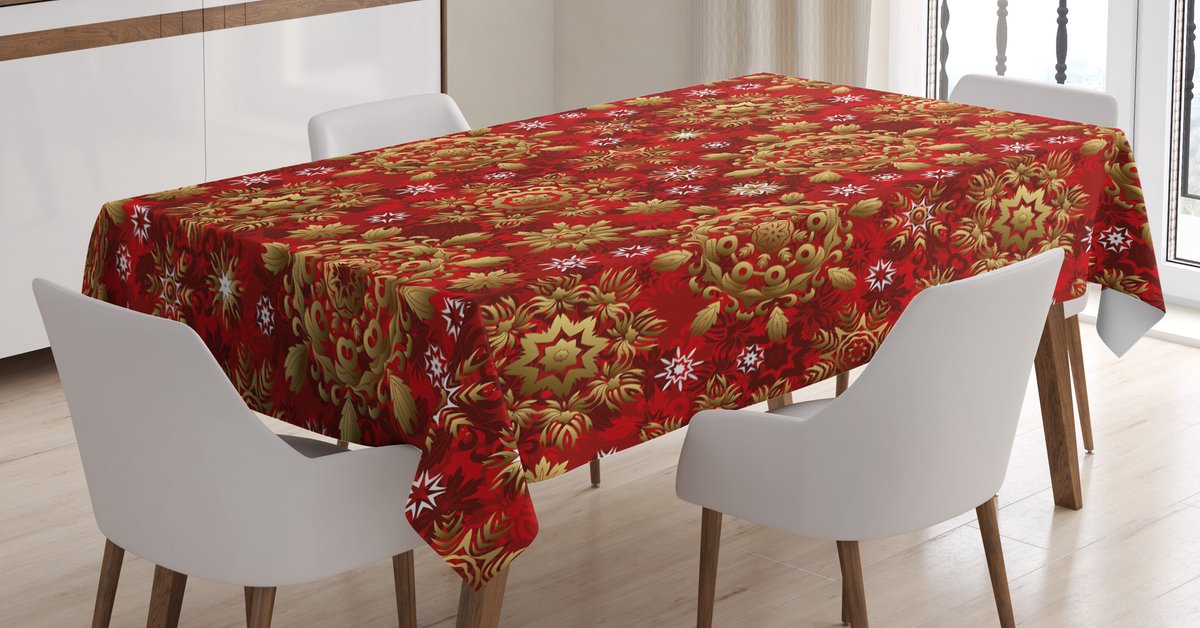 ABAKUHAUS Rood mandala-tafelkleed – Satijn 140x170 cm – Vlekbestendig