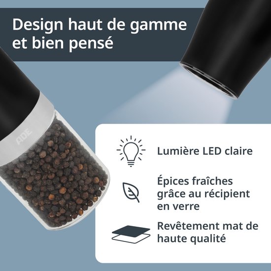Set van 2 elektrische molens - ADE - MOLEN - Glas/Synthetisch - H 18,3 cm - Zwart-wit — afbeelding 3