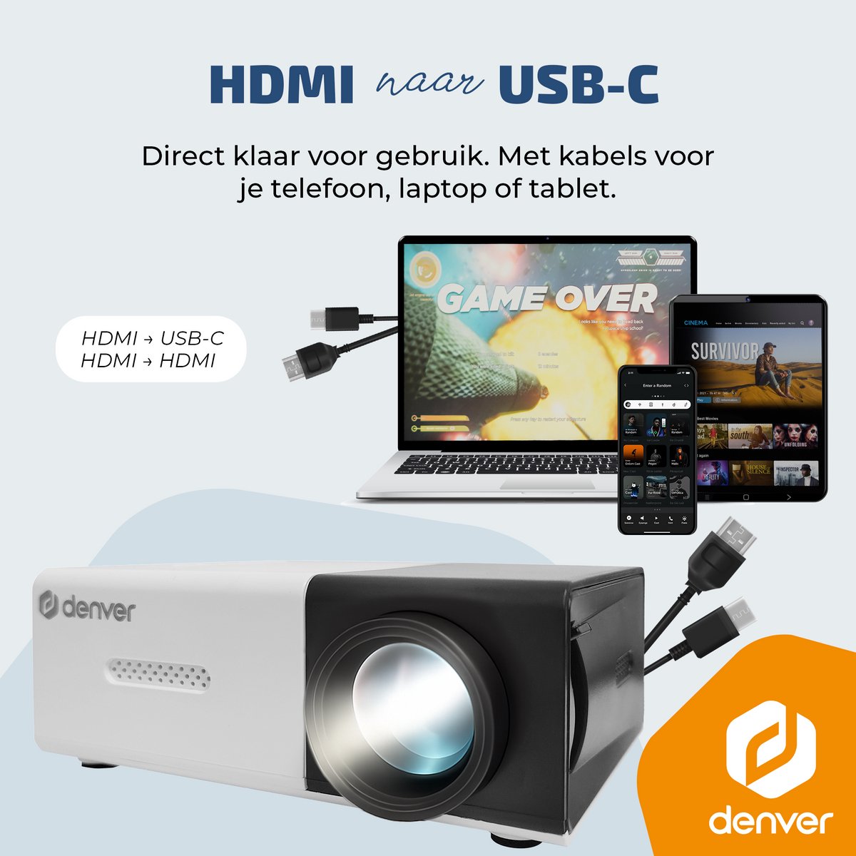 Denver Mini Beamer - Full HD 1920*1080P - 30 ANSI Lumen - Projector - Thuisbioscoop - HDMI - USB-C - PR1000 thumbnail 3