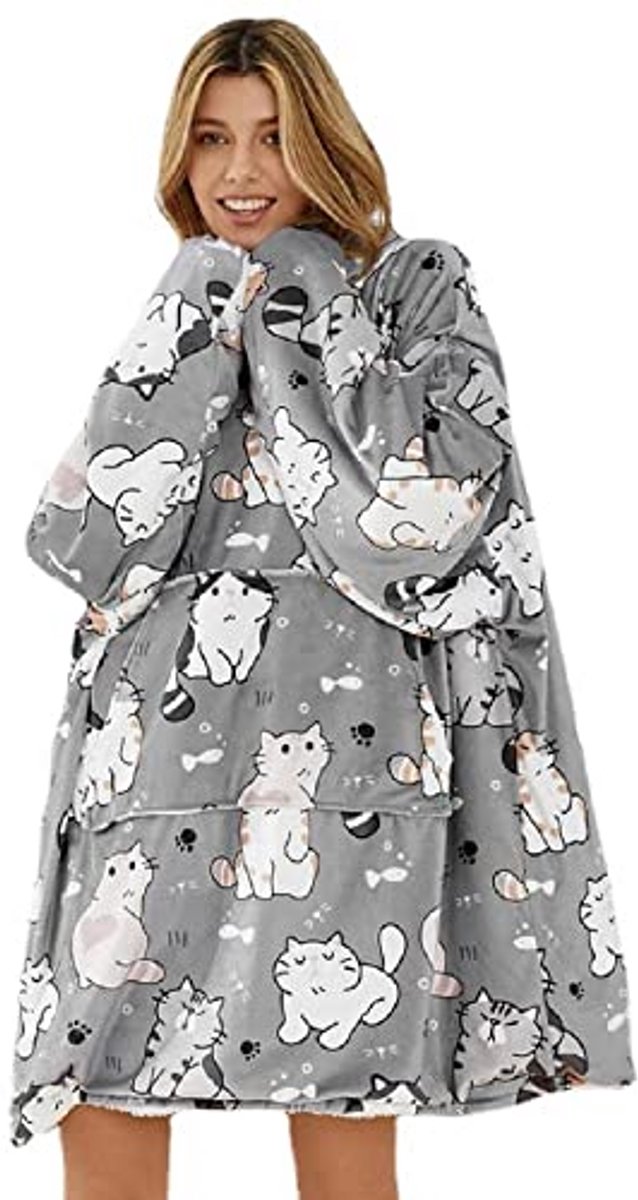 Oversized Hoodie Deken | Comfortabele Sherpa Capuchondeken met Mouwen | Flanellen Fleece Knuffeldeken | Eenheidsmaat voor Volwassenen