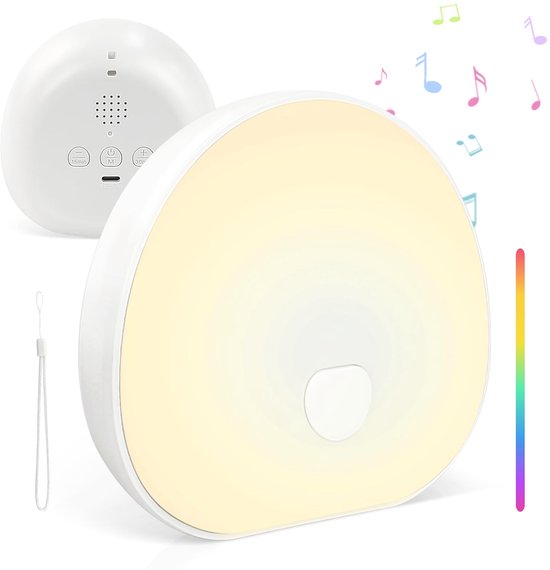 White Noise Machine - Draagbare Wit Geluid met 7 Kleuren Nachtlampje voor Baby, Kalmerende Muziek, Timerinstellingen, Oplaadbare Batterij, Type-C, Geschikt voor Volwassenen en Baby's