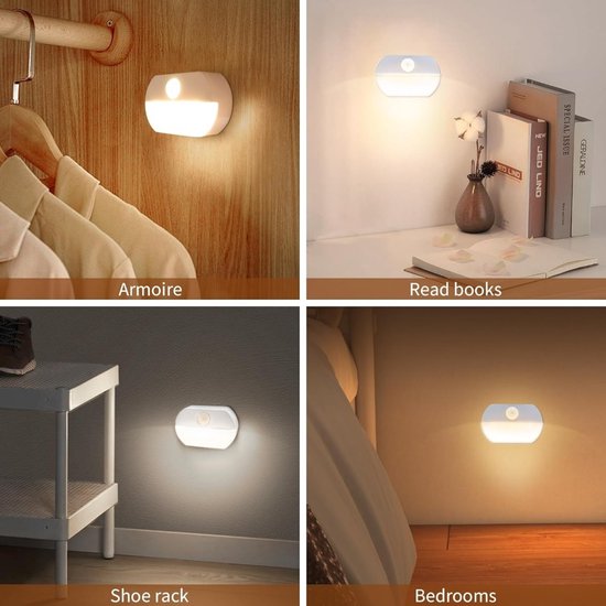 2-delige Bewegingssensor Nachtlampset, LED-nachtlampjes Met Bewegingssensoren, Warm licht, Nachtlampjes Voor Binnen, Trapverlichting, Automatische Schakelaarsensorlampen Voor Slaapkamers, Badkamers En Gangen, Spotverlichting van Merkloos — afbeelding 4