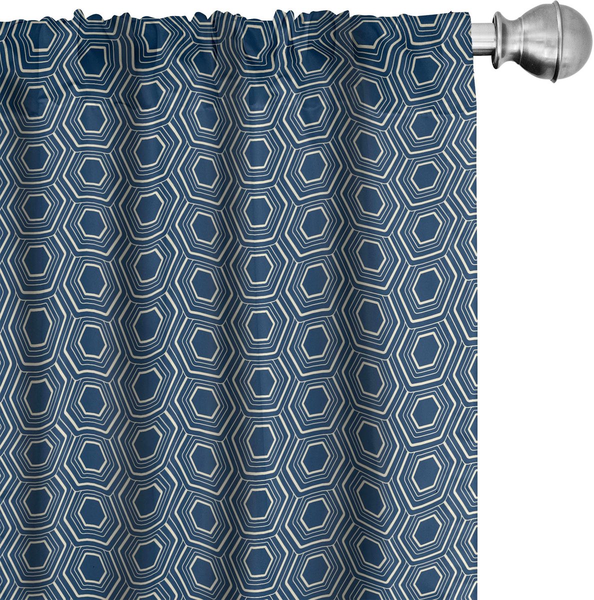 ABAKUHAUS Geometrische Gordijnen – hexagonpatroon, 2x75x245 cm, nachtblauw & eierschaal
