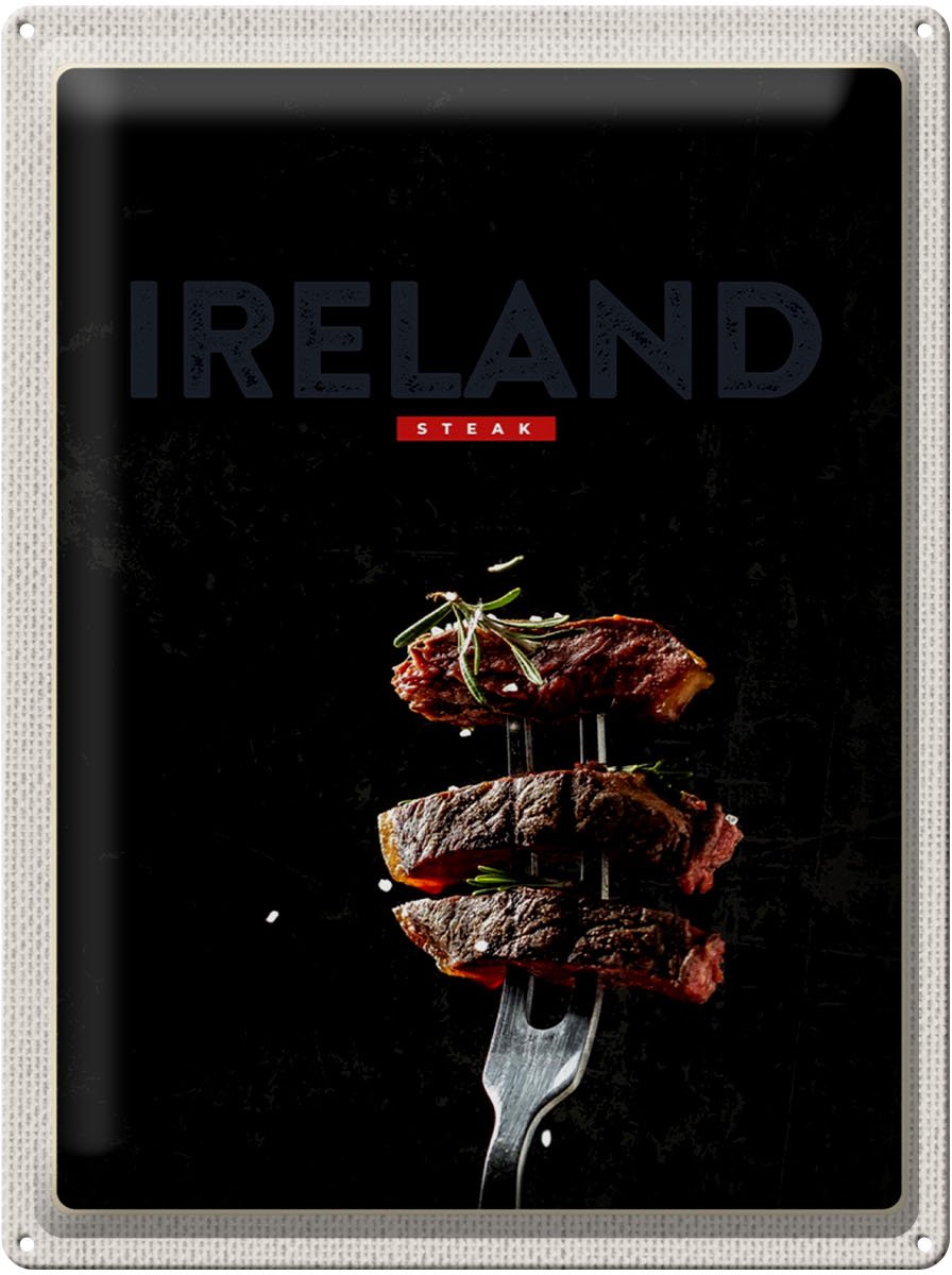Blechschild Reise 30x40cm Irland Fleisch Steak Gabel