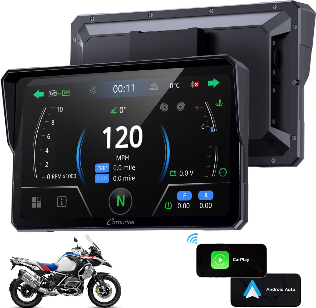 CARPURIDE W702BS - BMW-motorfietsen - CarPlay-scherm - Native Wonder Wheel - draadloze CarPlay en Android Auto - gegevensuitlezing- 7 Inch
