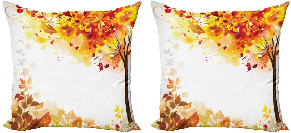 ABAKUHAUS Herfst Kussenhoes – 2x45x45 cm – Dubbelzijdig bedrukt – Microvezel
