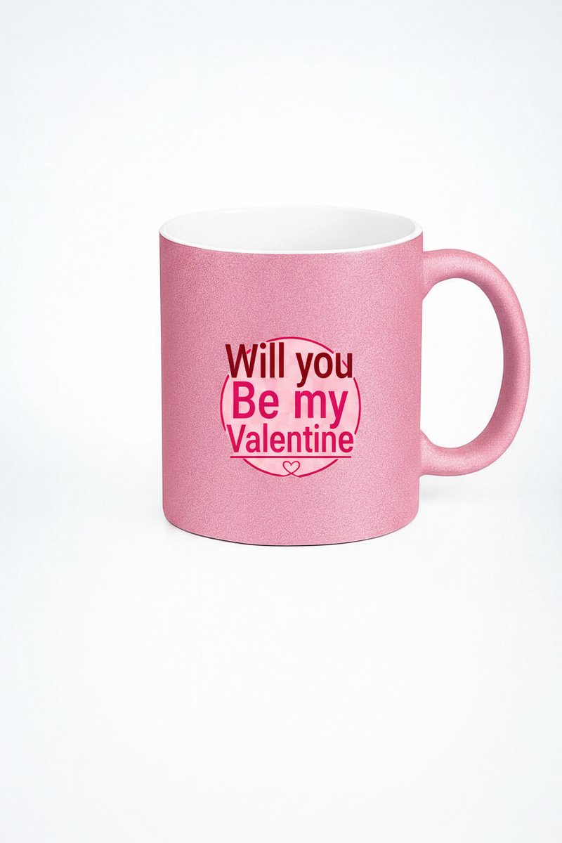 Will you Be my Valentine Mok – Roze Glitter Valentijnscadeau