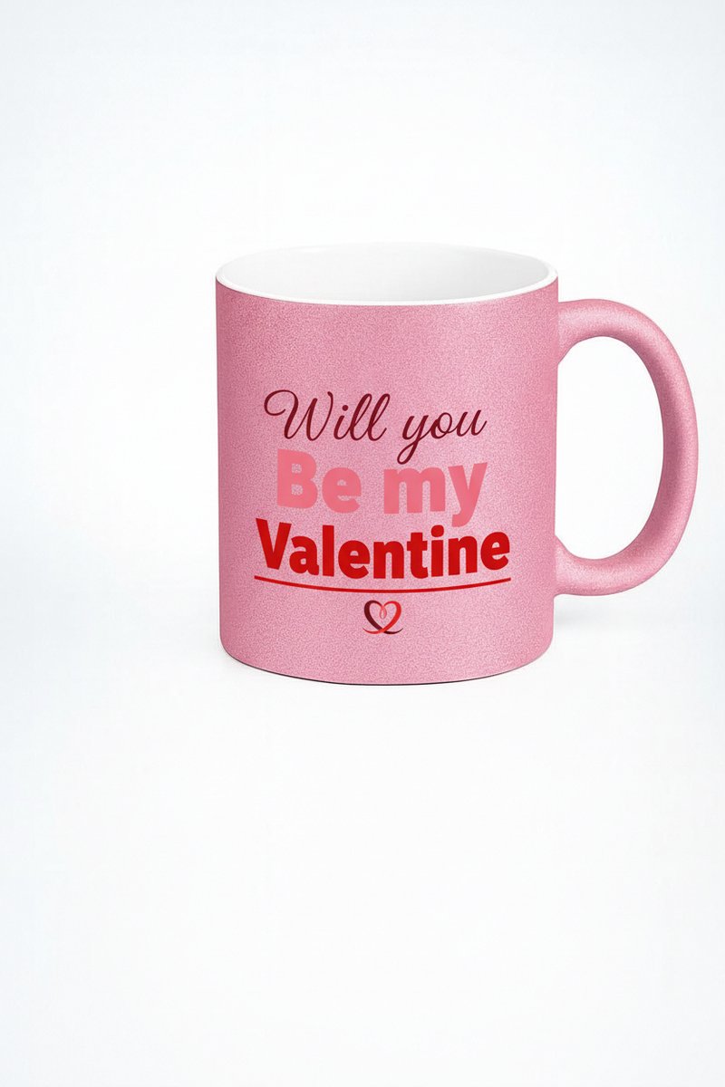 Roze Glitter Valentijn Mok 'Will you Be my Valentine?' - Romantisch Cadeau