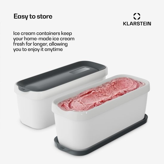 Klarstein IJsbakken Set - 2x 1,5 liter plastic bakken met deksels, vaatwasmachinebestendig, lichtgewicht, duurzaam, voor ijs-, slushie- en yoghurtmachines, stapelbaar op te bergen van Klarstein — afbeelding 3