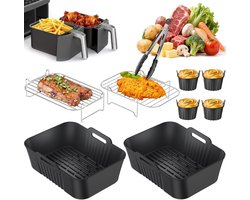 Accessoires pour Friteuse Ninja, 9 Pièces Accessoires de Friteuse à Air Chaud Pour Friteuse Dual Zone Conçus pour Ninja AF300EU AF400EU 7,6 L - 9,5 L, Moule en Silicone pour Friteuse à Air Grille de Cuisson Moule à Pain