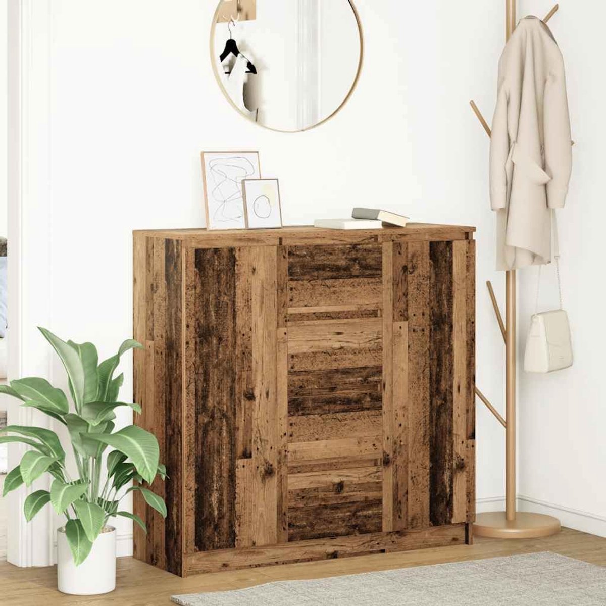Dressoir met Schuifladen Altameubel – Oud Hout Look – 100,5 x 35 x 98,5 cm – Dressoir, Woonkamerkast, Keukenkast, Hal Kast – Praktische Opbergruimte voor Boeken, Decoratie en Huishoudspullen