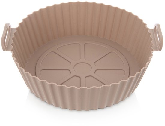 Airfryer Bakje zonder Olie Silicone Beige 23 cm - Vorm voor Luchtfriteuse - Frituurmandje - Bakpapier - Accessoires