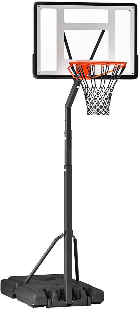 HOMCOM Basketbal Hoepel Standaard Staal, PE, PVC 90B x 165D x 302-352H cm Zwart