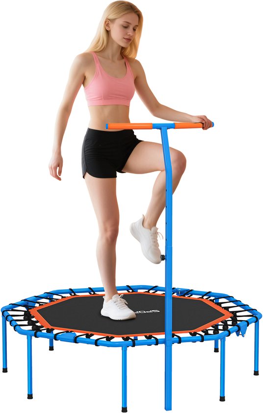 SPORTNOW Fitness Trampoline Staal, Kunststof 128L x 120B x 98-126H cm Zwart+Blauw