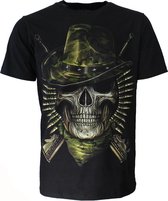 Biker Skull T-Shirt Soldaat Glow in the Dark Zwart