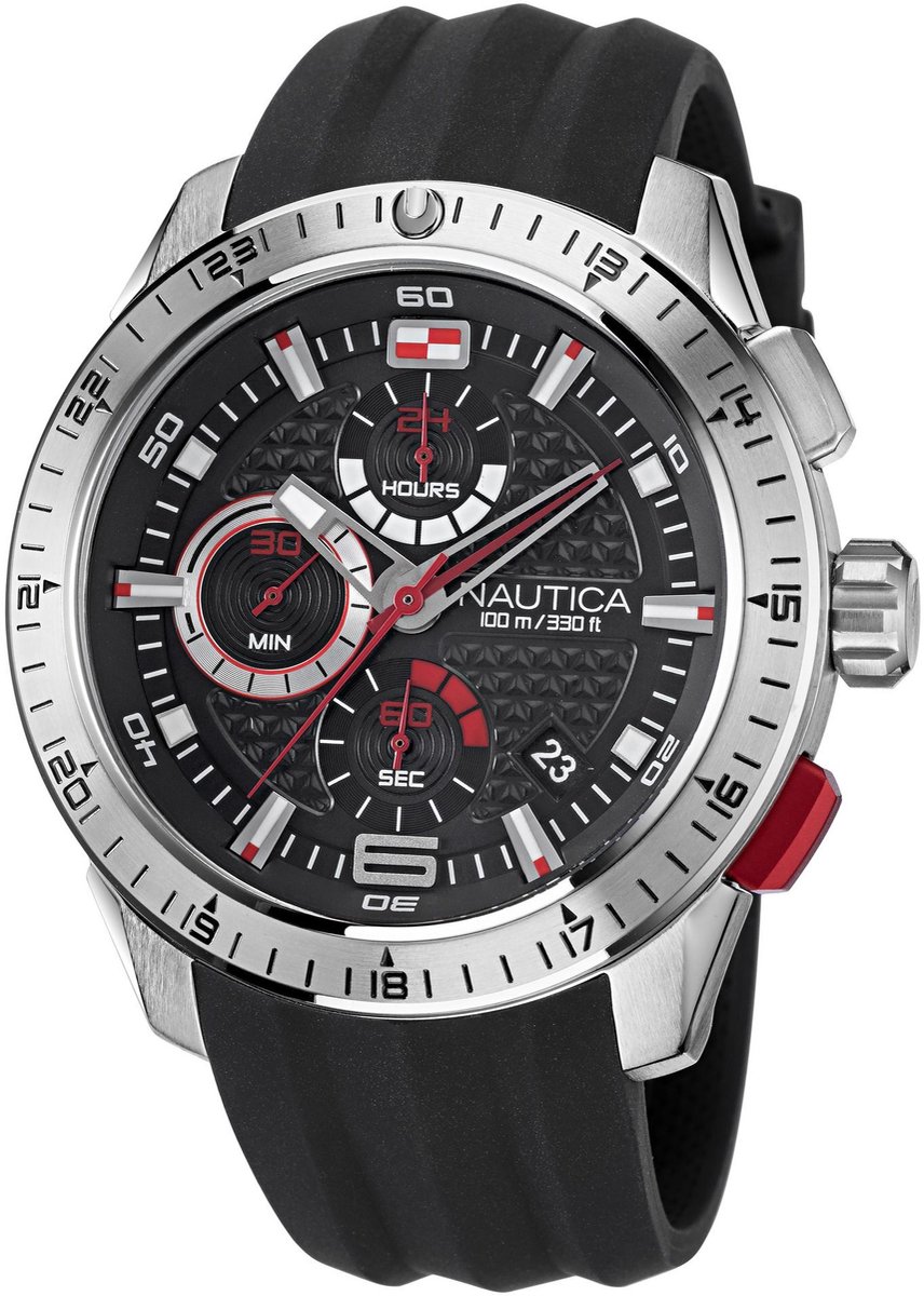 Nautica Nst Quartz Analog Zwart Kast: 100 % Roestvrij Staal | Band: 100 % Siliconen 49 mm NAPNSF109