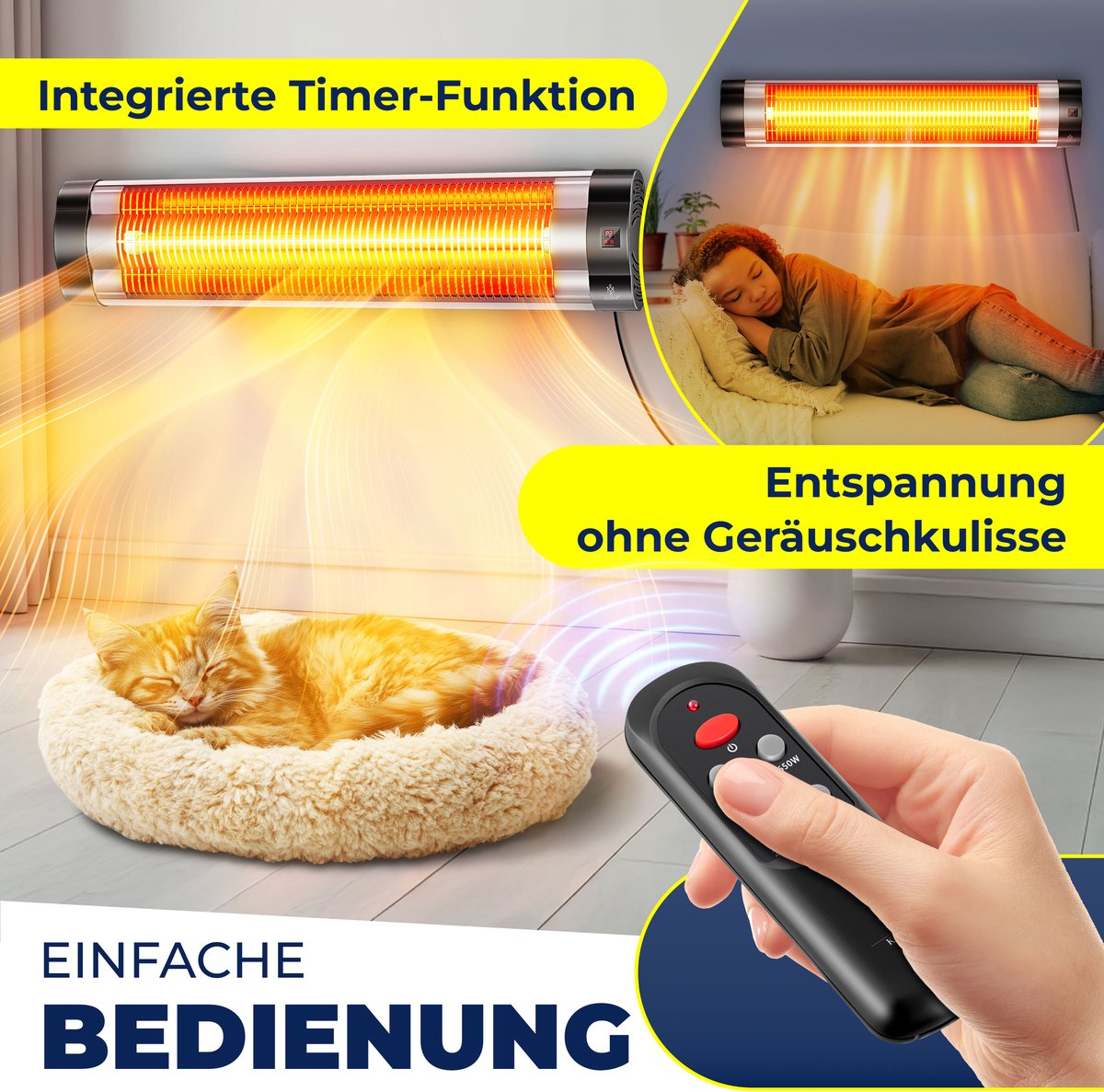 KESSER Terrasverwarmer Elektrisch 2500 W Wandmontage - Infrarood Heater voor Buiten met Afstandsbediening en Hoes, 3 Warmtestanden - Zilver/Zwart – foto 2
