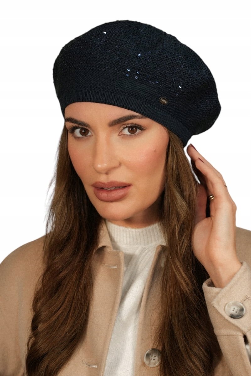 Damesbaret PIWONIA met Pailletten - Navy Blauw - Warm & Stijlvol