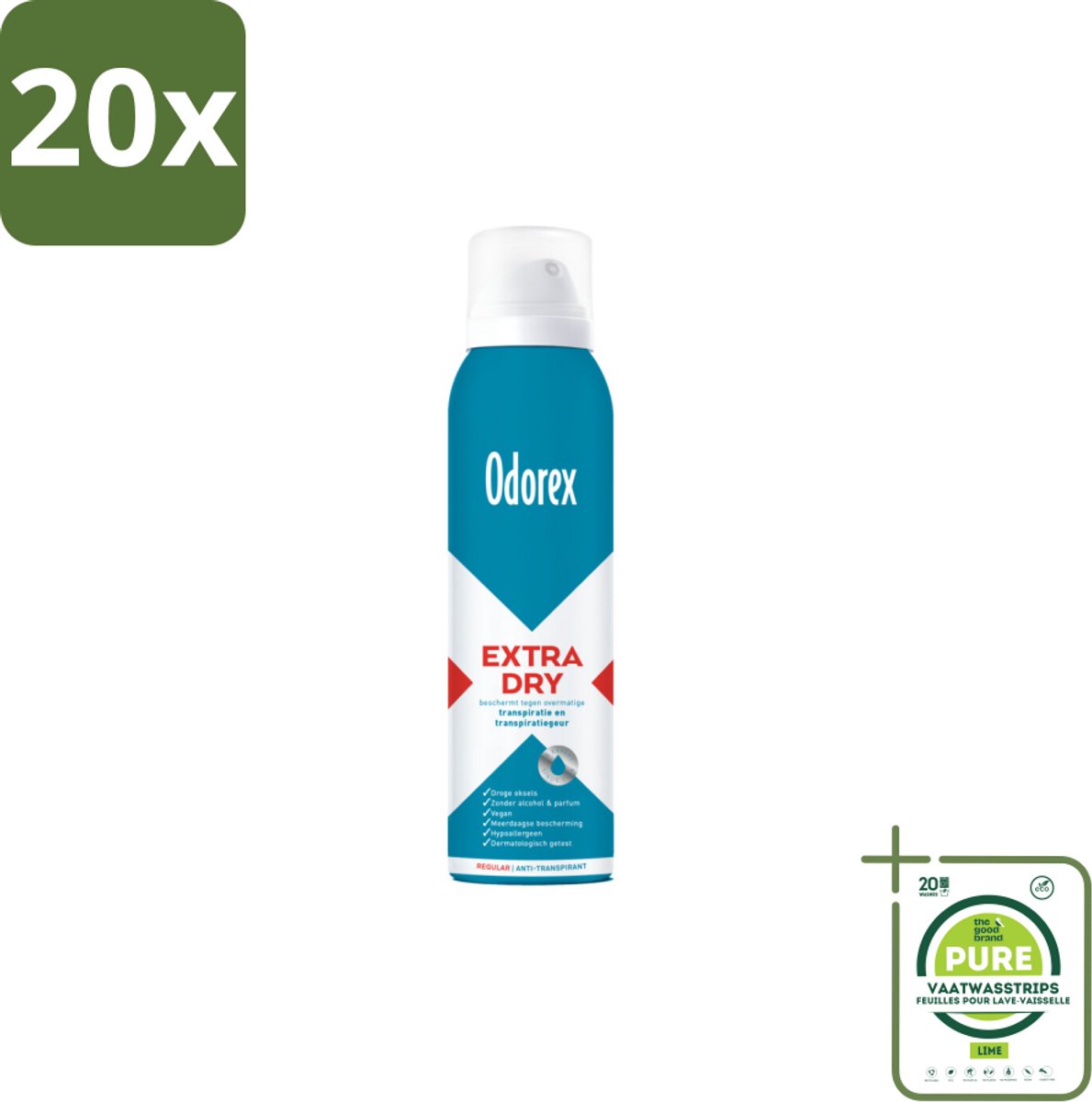 20 x Odorex – Anti-transpirant spray – Extra Dry Regular – 150 ml - Grootverpakking - Antitranspirant - Deospray - Extra Droog - Transpiratie - Zweetgeur
