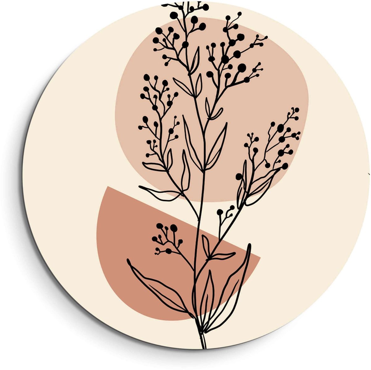 KitchenArt Blush Botanical Line - Muurcirkel Binnen - ø 40 cm - Wandcirkel - Mét Ophangsysteem - Wanddecoratie - Muurdecoratie Zwart, Bruin, Bloemen, Beige, Roze