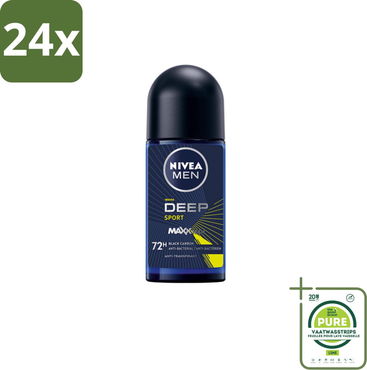 NIVEA MEN - Deodorant Roller - Deep Sport - 50 ml - Voordeelverpakking - 24 stuks - Anti-transpirant - Zweetbestendig
