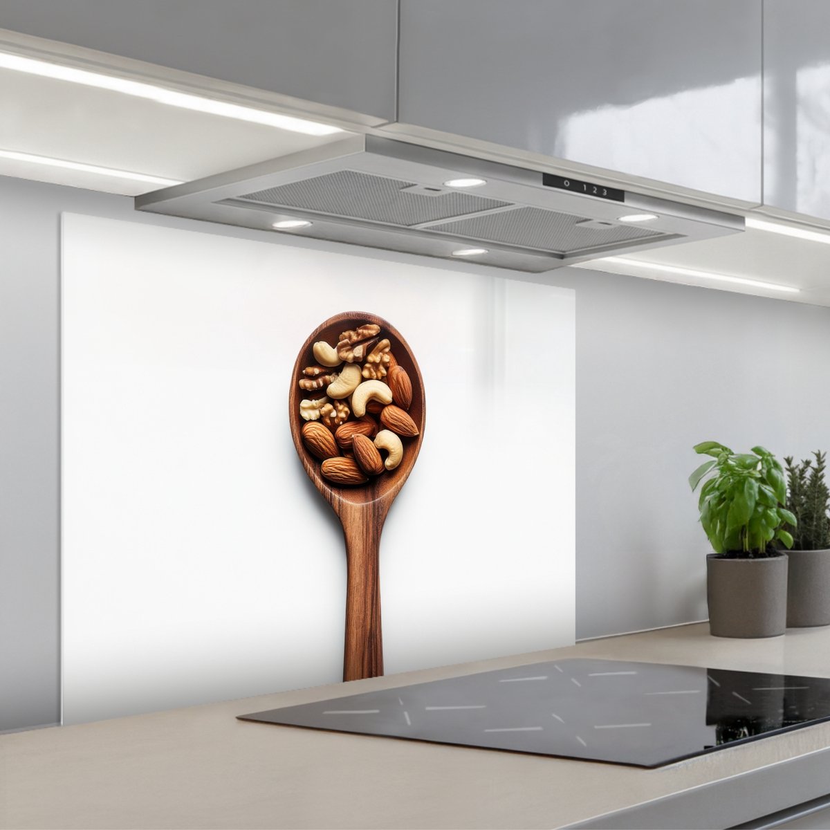 KitchenYeah Spatscherm 80x60 cm Zelfklevende achterwand Noten Wit Hout Keuken muurbeschermer Spatwand fornuis