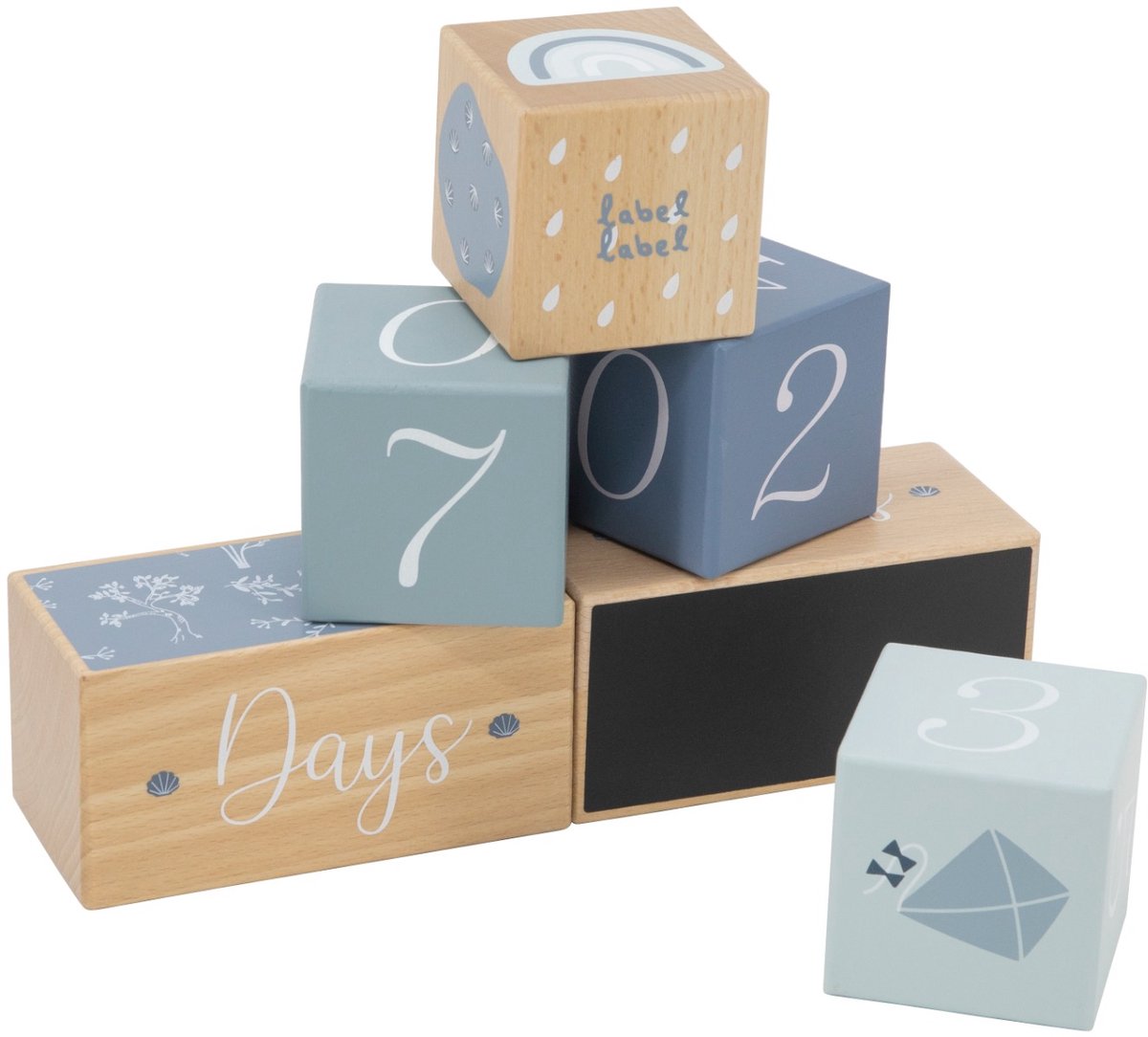 Label Label Blauw Houten Mijlpaalblokken