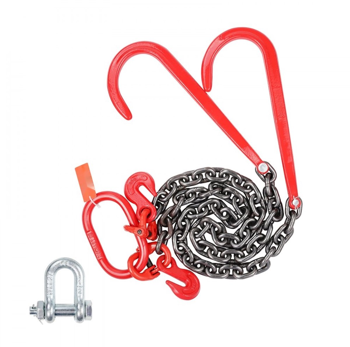 Sleepketting - G80 V-ketting - Dikte 0,95 cm - Lengte 0,91 m - J-haak 38 cm & Grijphaak - Veilige werklast 3539 kg - Zware uitvoering - Voor berging van opleggers