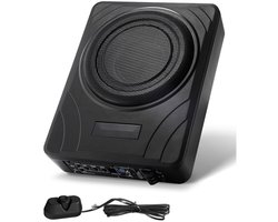 Subwoofer voor in de auto - Onderstoel actieve 300W - Ingebouwde versterker - Platte compacte behuizing - Hoge/lage ingang - Volumeregeling - Voor SUV, vrachtwagen en camper