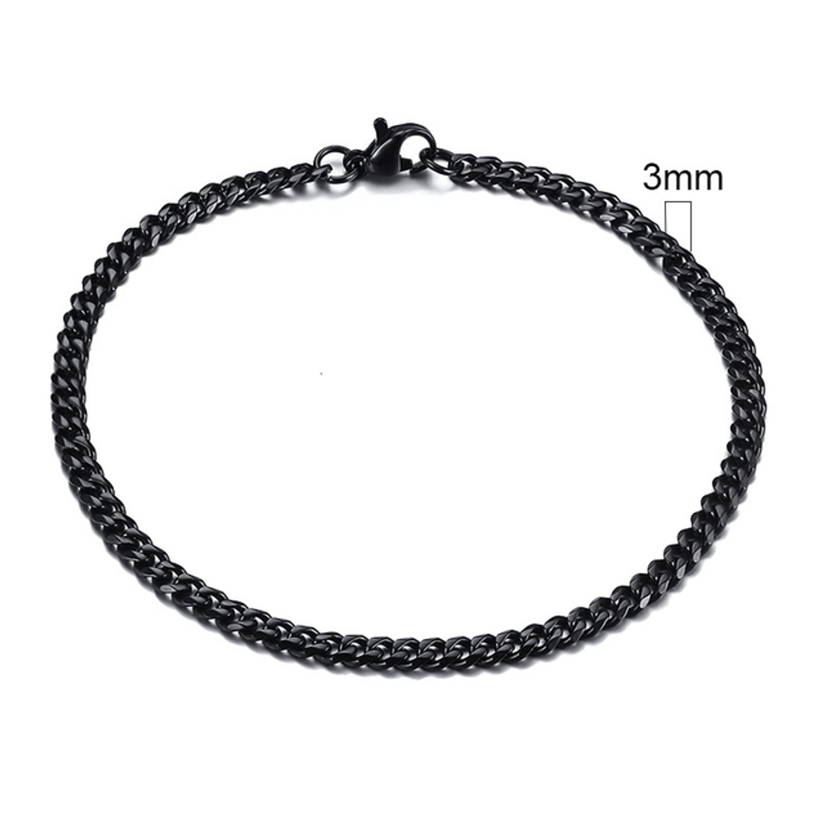 Zilverkleurige Roestvrij Stalen Armband 3mm - zwart - LMPiercings