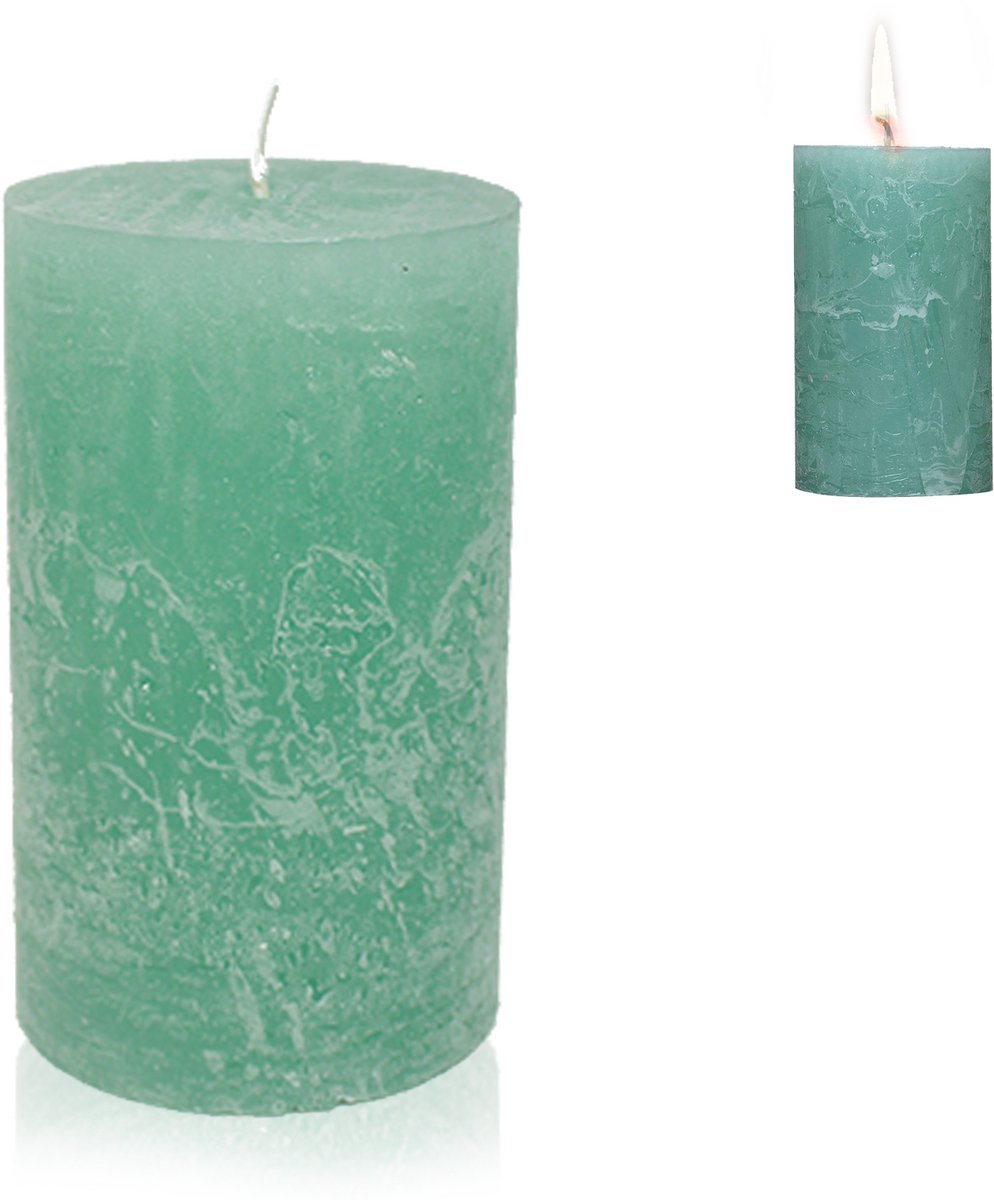 Candelo hoogwaardige rustieke kaars Kerst Ambiente – mint – rustieke stompkaars 12 cm – lange brandduur ca. 54 uur – adventskrans kerstkaarsen