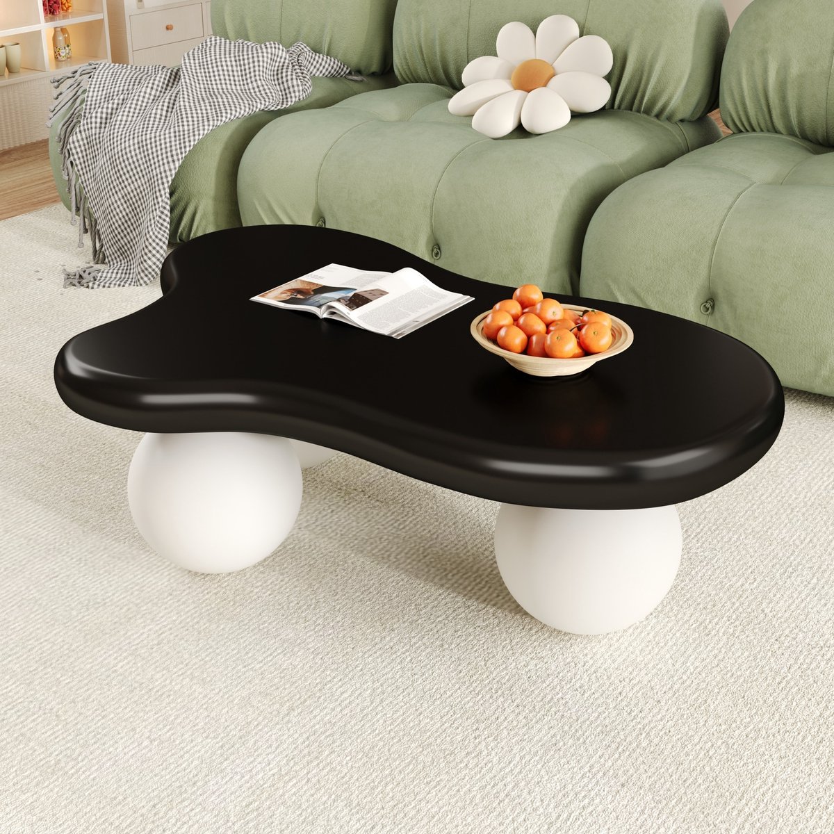 OKWISH Salontafels Koffietafel - LED Salontafel Met 16 Kleuren - Wolkenvorm Rond Ontwerp - Salon Tafel - 95x62,5x32 cm - MDF - Zwart