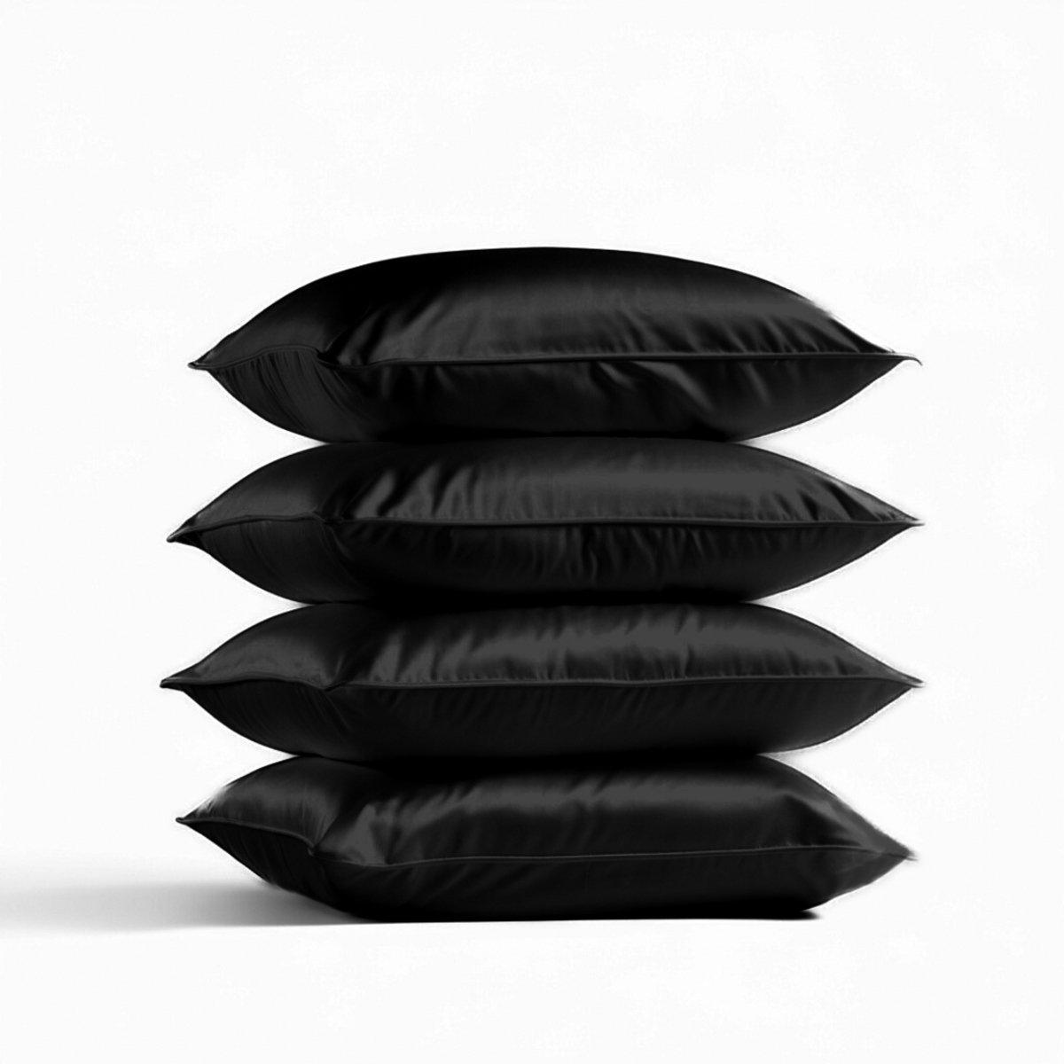 4x Zijden Kussensloop 80x80cm Zwart Hotelsluiting 22 Momme - Kussensloop set - Luxe Silk Kussensloop 100% moerbei zijde - Zijde kussensloop - Silk Heaven - 80x80cm / Hotelsluiting