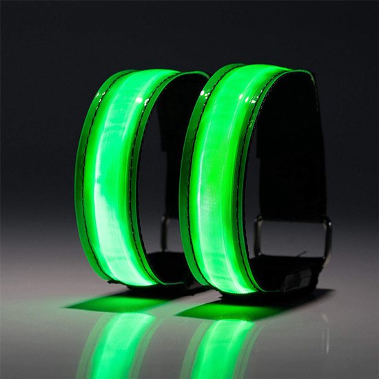 Bracelet LED rechargeable USB - Lot de 2 bracelets de sécurité réfléchissants - Idéal pour la Course à pied, le jogging et le Sport - Pour Adultes et Enfants - Lumière de sécurité - Couleur végétale - Ajustable