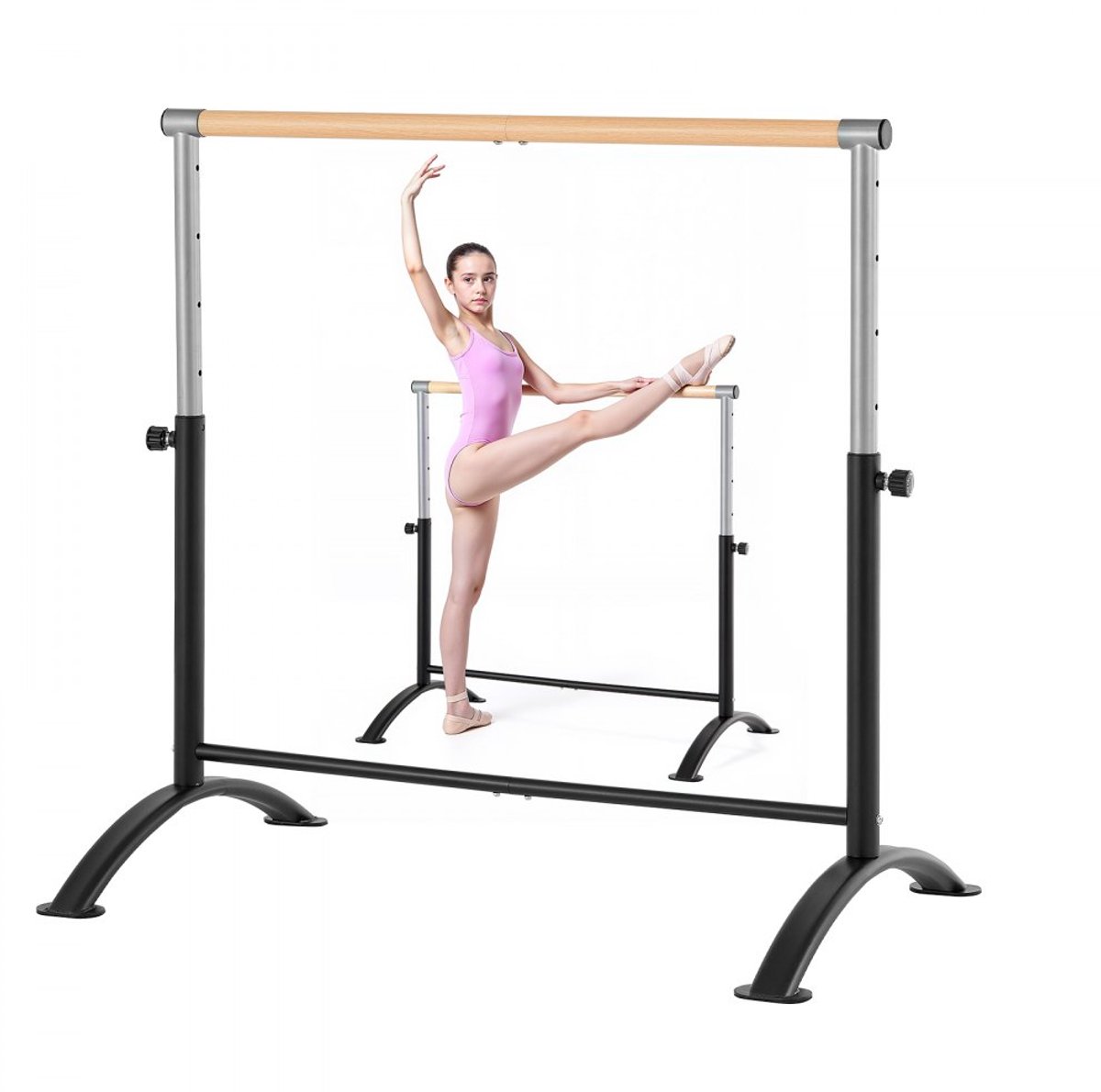 Ballet Barre - Vrijstaande Dansbarre - Hoogte Verstelbaar 5 Niveaus (71,5–111,5 cm) - Stevig Koolstofstaal - Voor Stretch & Balansoefeningen