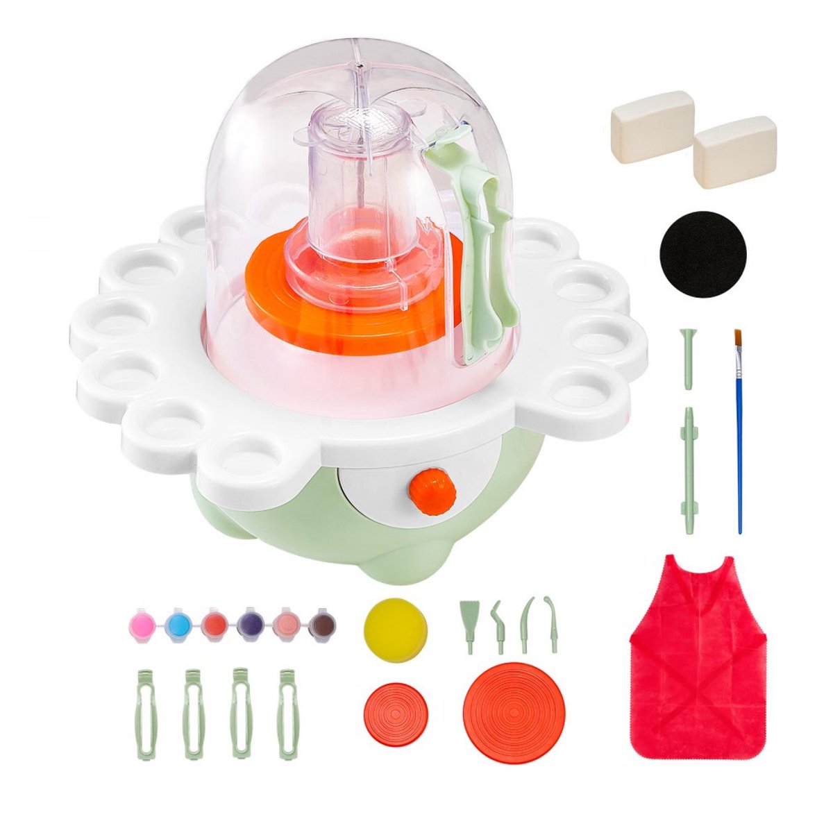 Mini Pottenbakkersschijf - Elektrische Kleischijf - Twee Draaiplateaus 50 en 80 mm - Regelbare Snelheid - Complete Set met Beeldhouwgereedschap - Voor Beginners - Groen