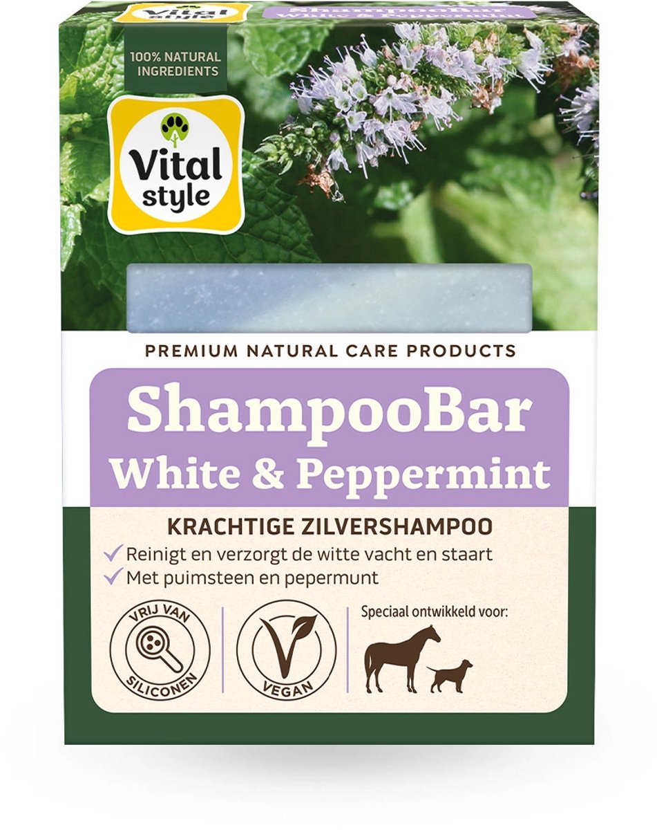 VITALstyle Shampoobar - White & Peppermint - Hondenshampoo - Paardenshampoo - Voor Een Stralend Witte Vacht - Met Puimsteen & Pepermunt - 180 g
