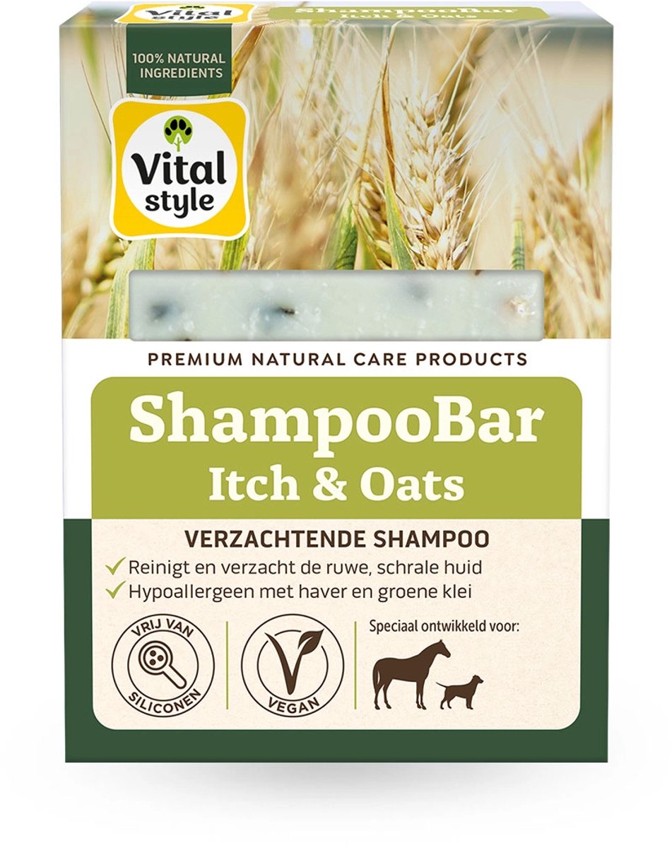 VITALstyle Shampoobar - Itch & Oats - Hondenshampoo - Paardenshampoo - Bij Krabben, Schuren & Kale Plekken - Met Haver & Groene Klei- 180 g