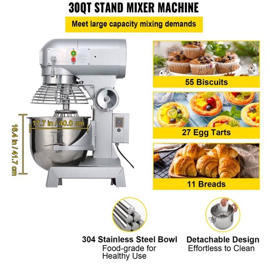 Elektrische Planetaire Mixer - Commerciële Deegmixer en Keukenmixer - 30 L - 1100 W - 220 V - 3 Snelheden van HENDI — afbeelding 3