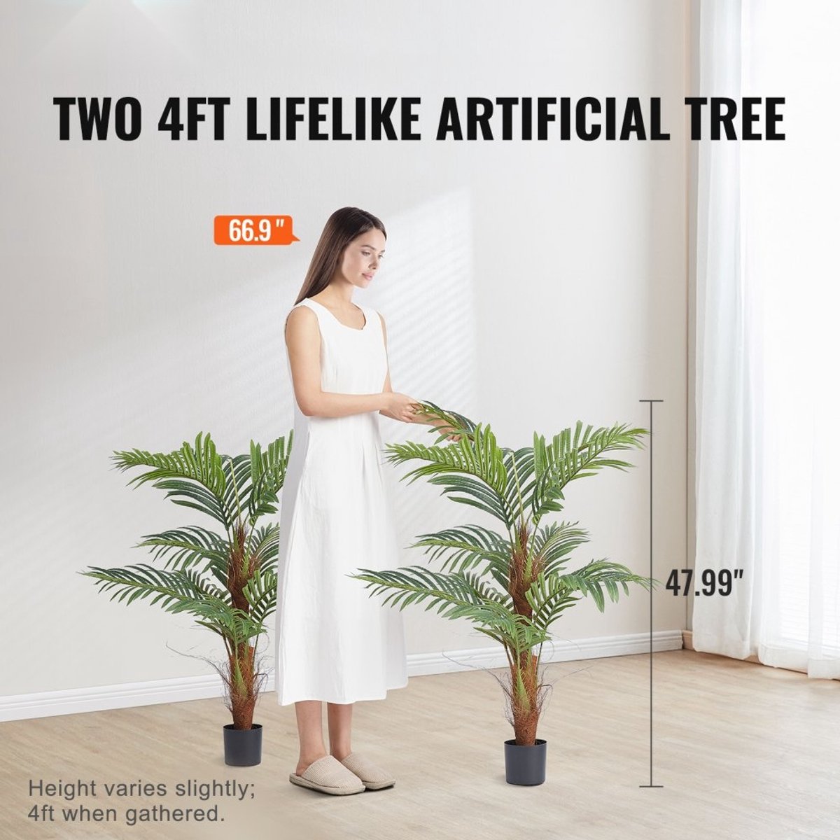 Arecapalm Betelnootpalm - Kunstplant in Pot - Set van 2 - Hoogte 121,9 cm - 80x80 cm - PE Kunststof - Geurloos - Waterdicht - Groen