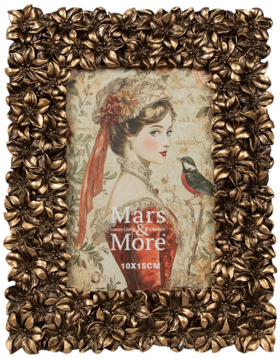 Mars & More Fotolijst rechthoek allover bloemen hars goud 17x2x22cm